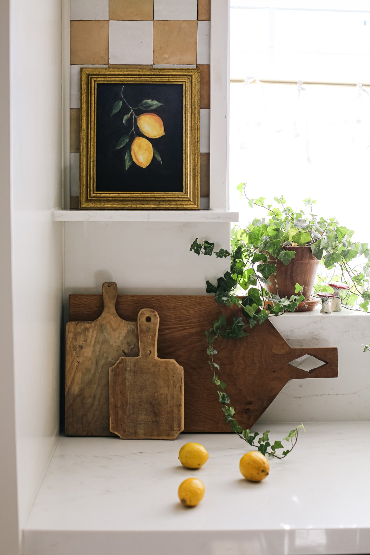 Picture of a lemon fine art print in a white kitchen
