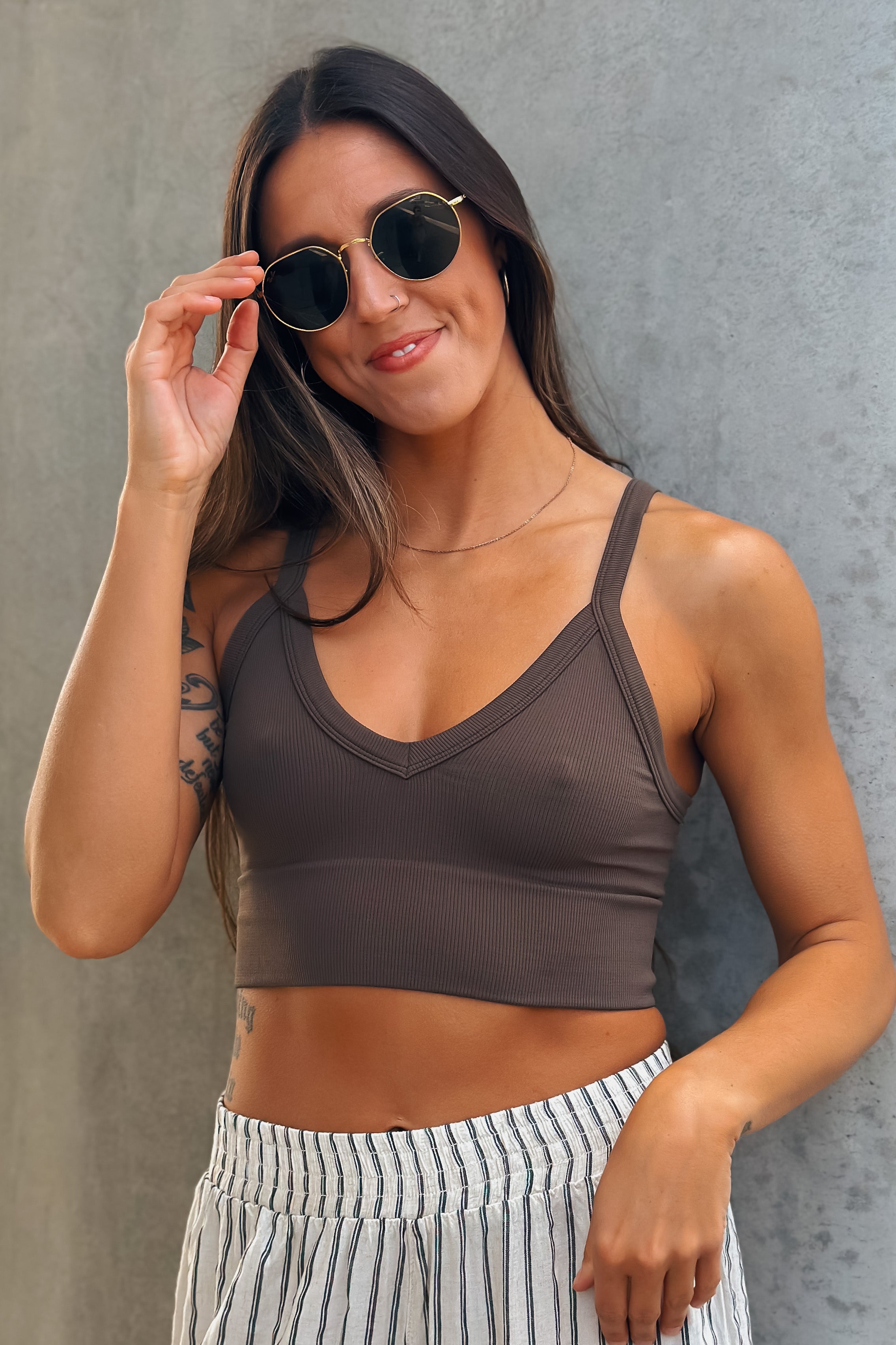 Olivia V-Neck Tank (Oak Moss)