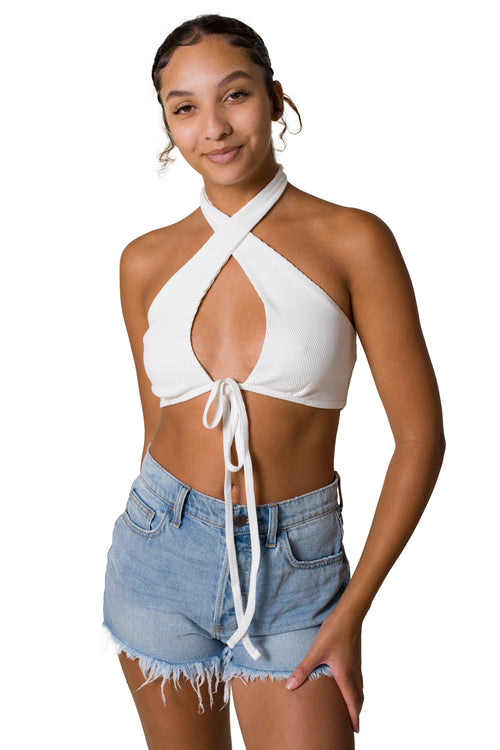 Maddy Crossed Crop Top (White) - FINAL SALE
