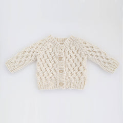 Huggalugs - Waffle Cardigan Sweater Natural: 12-18 months