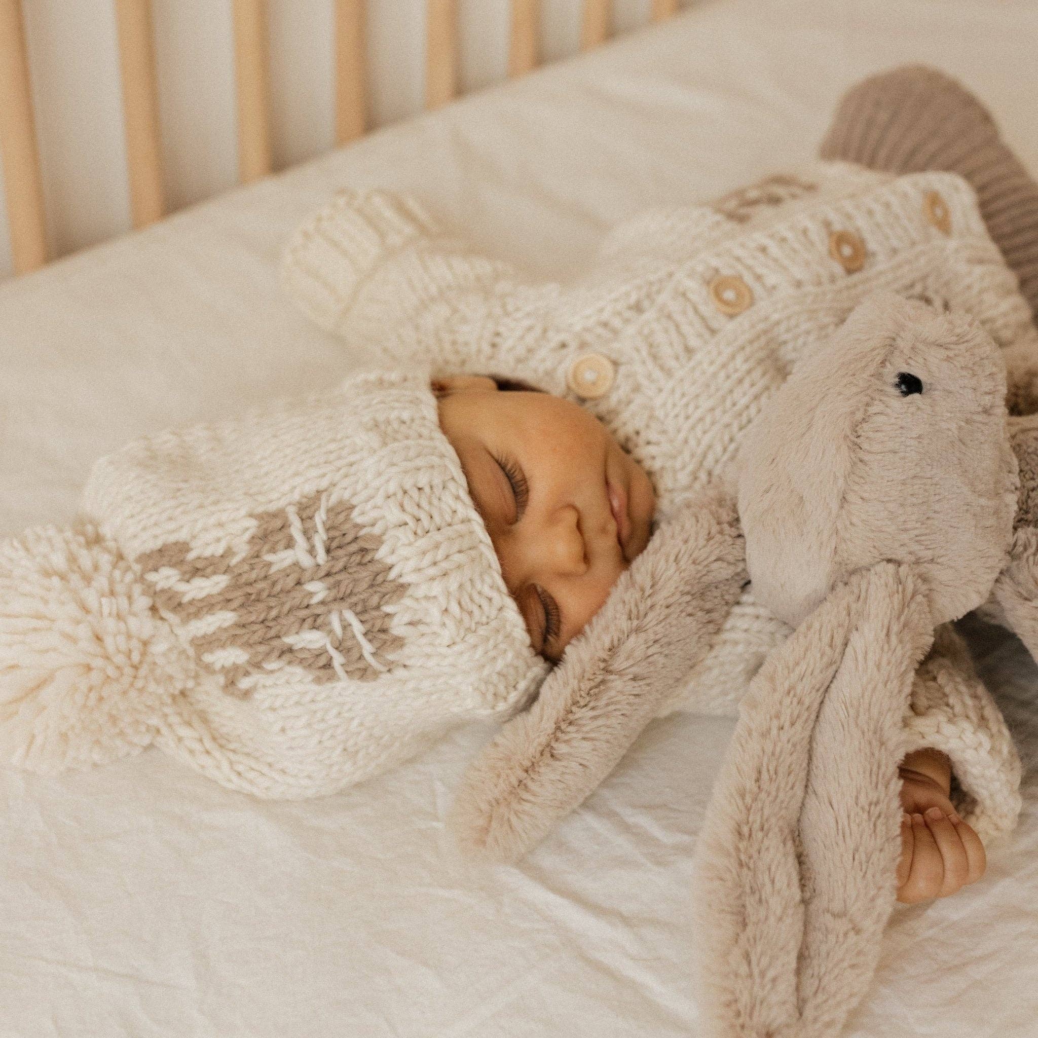 Huggalugs - Whiskers Bunny Rabbit Hand Knit Beanie Hat due Late Jan: M (6-24 months)