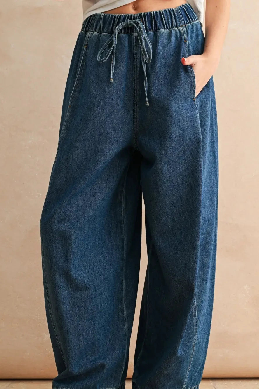 denim barrel pants