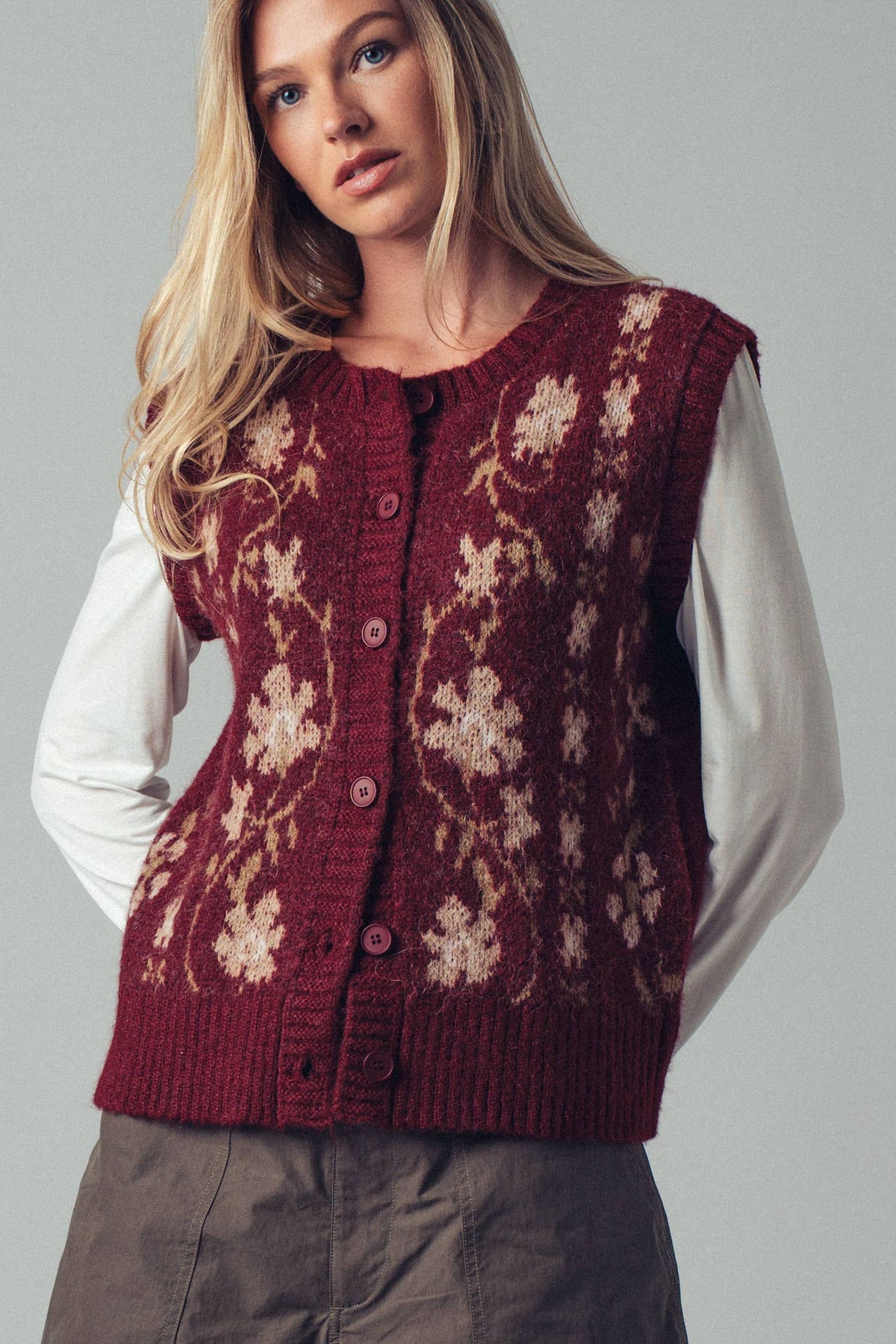 Cottage Garden Sweater Vest (Burgundy)
