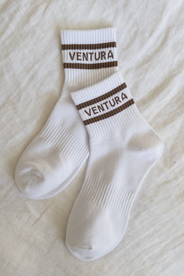 Ventura Ankle Crew Socks (White/Brown)