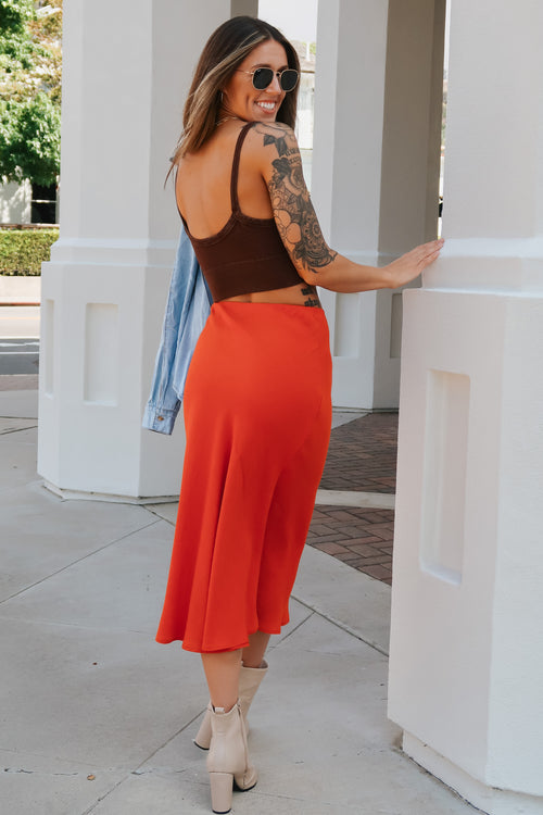 Midnight Allure Midi Skirt (Rust)