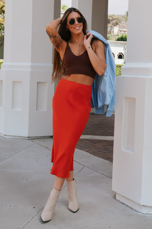 Midnight Allure Midi Skirt (Rust)
