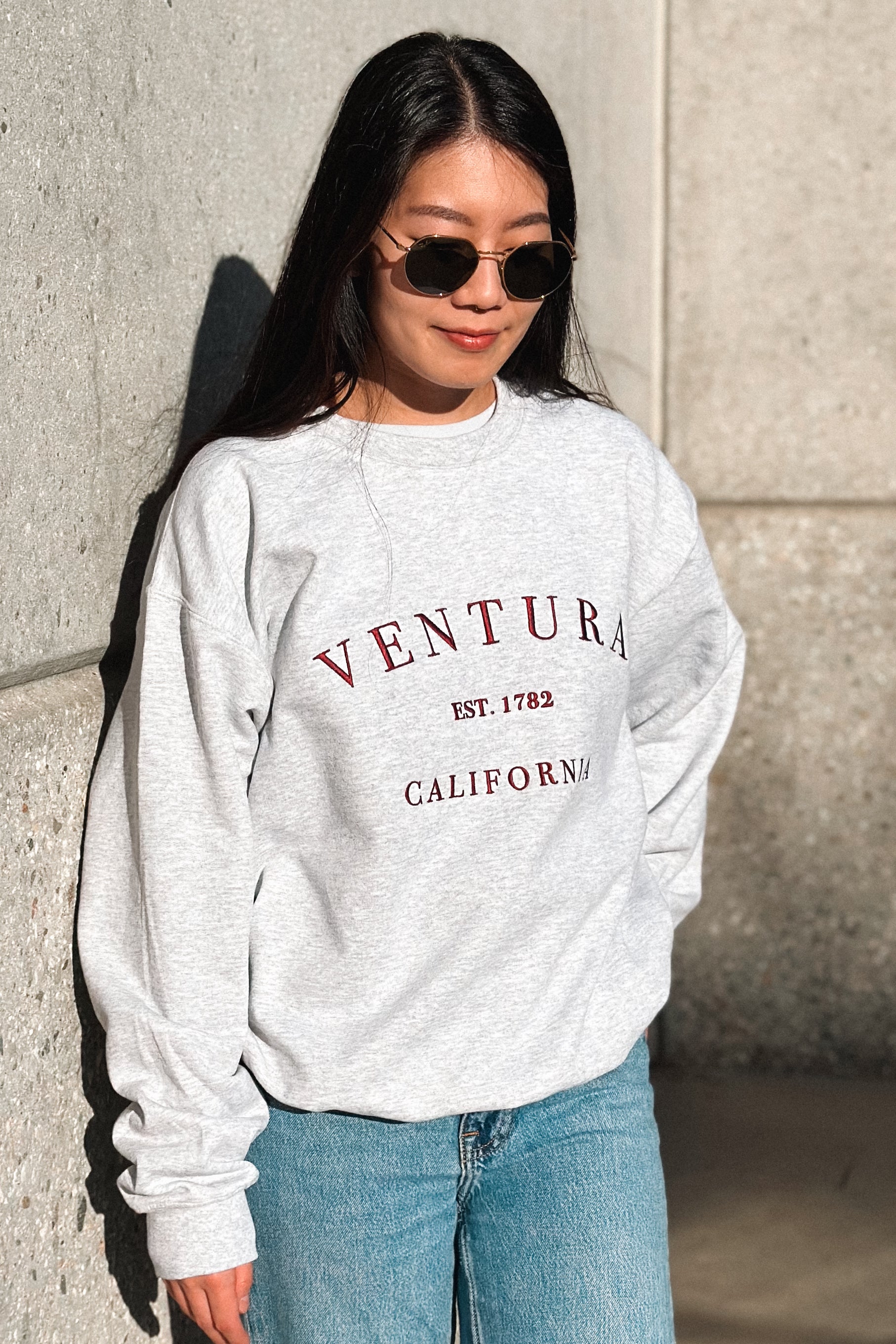 Ventura EST. 1782 Sweatshirt (Grey/Burgundy) – Shop TIKI GIRL