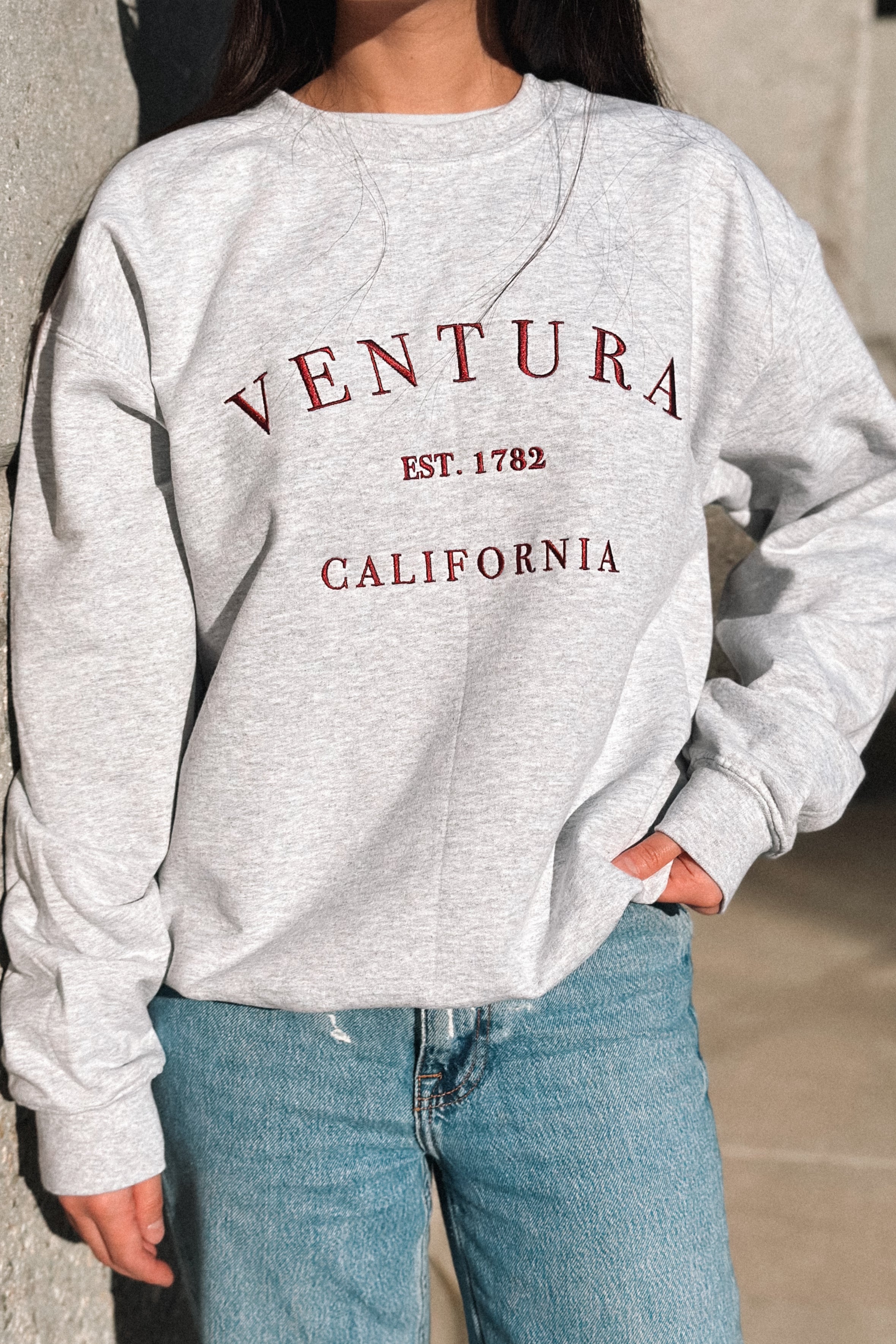 Ventura EST. 1782 Sweatshirt (Grey/Burgundy) – Shop TIKI GIRL