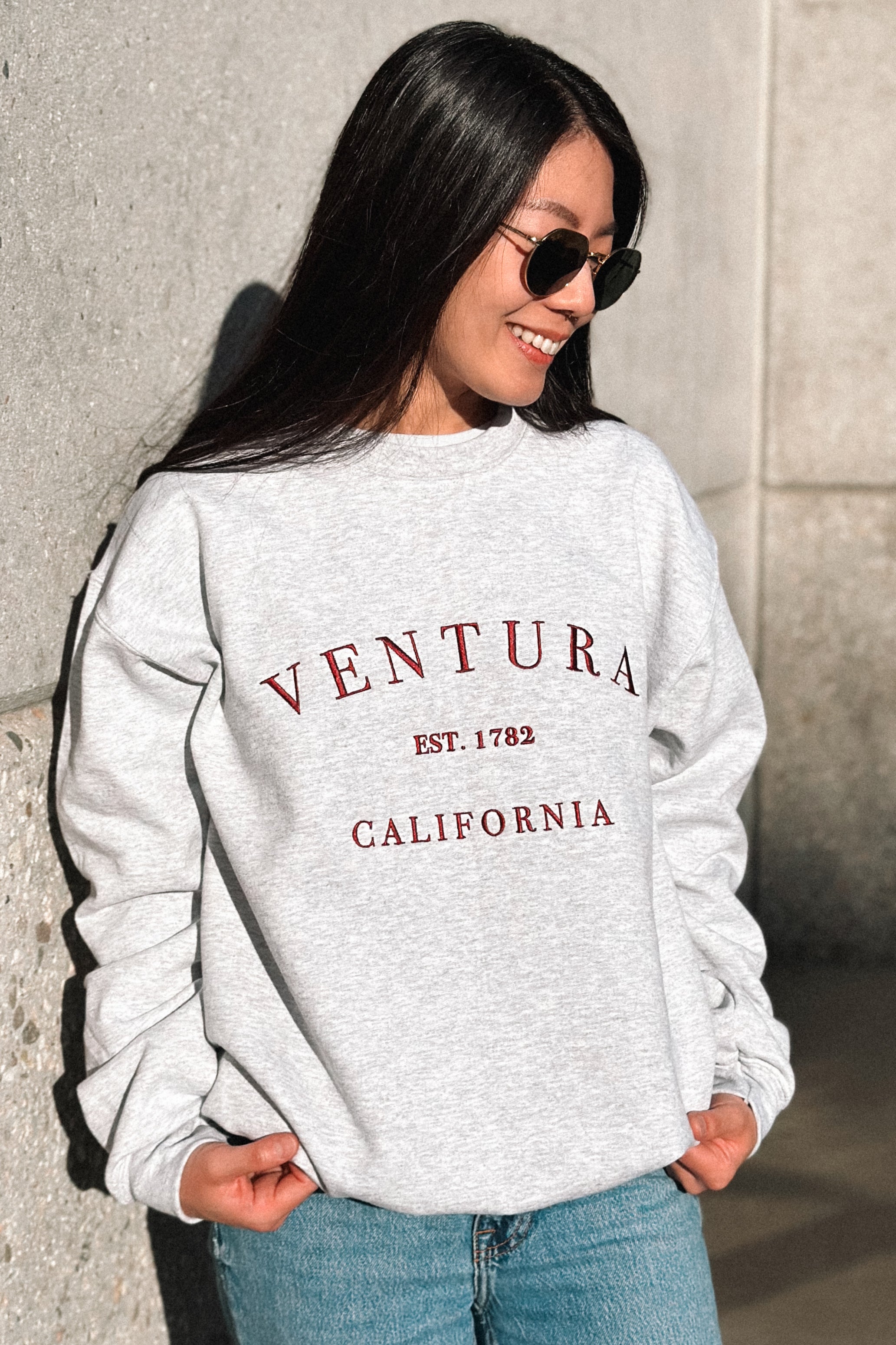 Ventura EST. 1782 Sweatshirt (Grey/Burgundy) – Shop TIKI GIRL