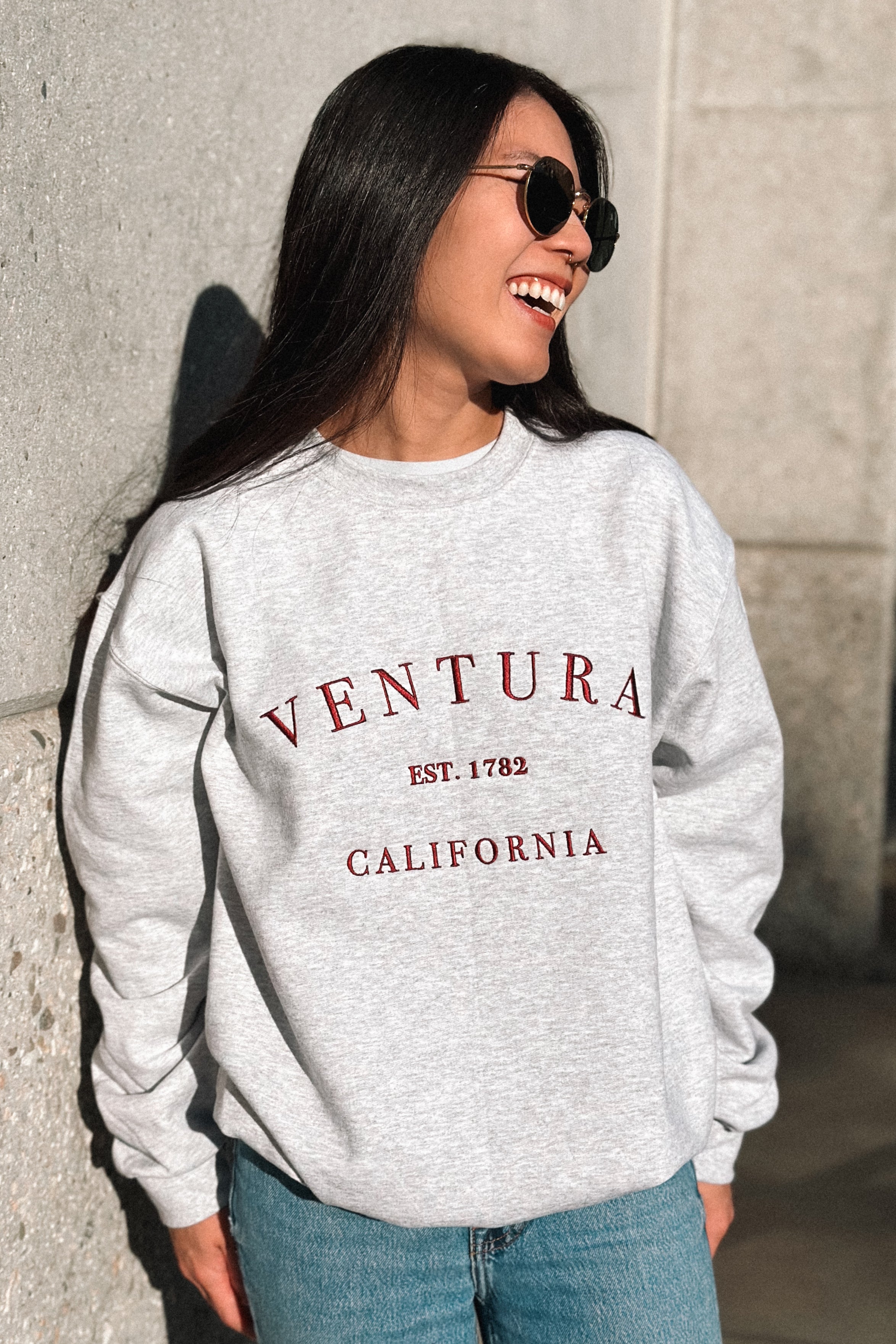 Ventura EST. 1782 Sweatshirt (Grey/Burgundy) – Shop TIKI GIRL