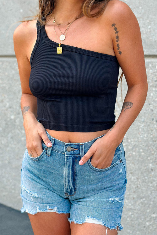 Skylar One Shoulder Top (Black)