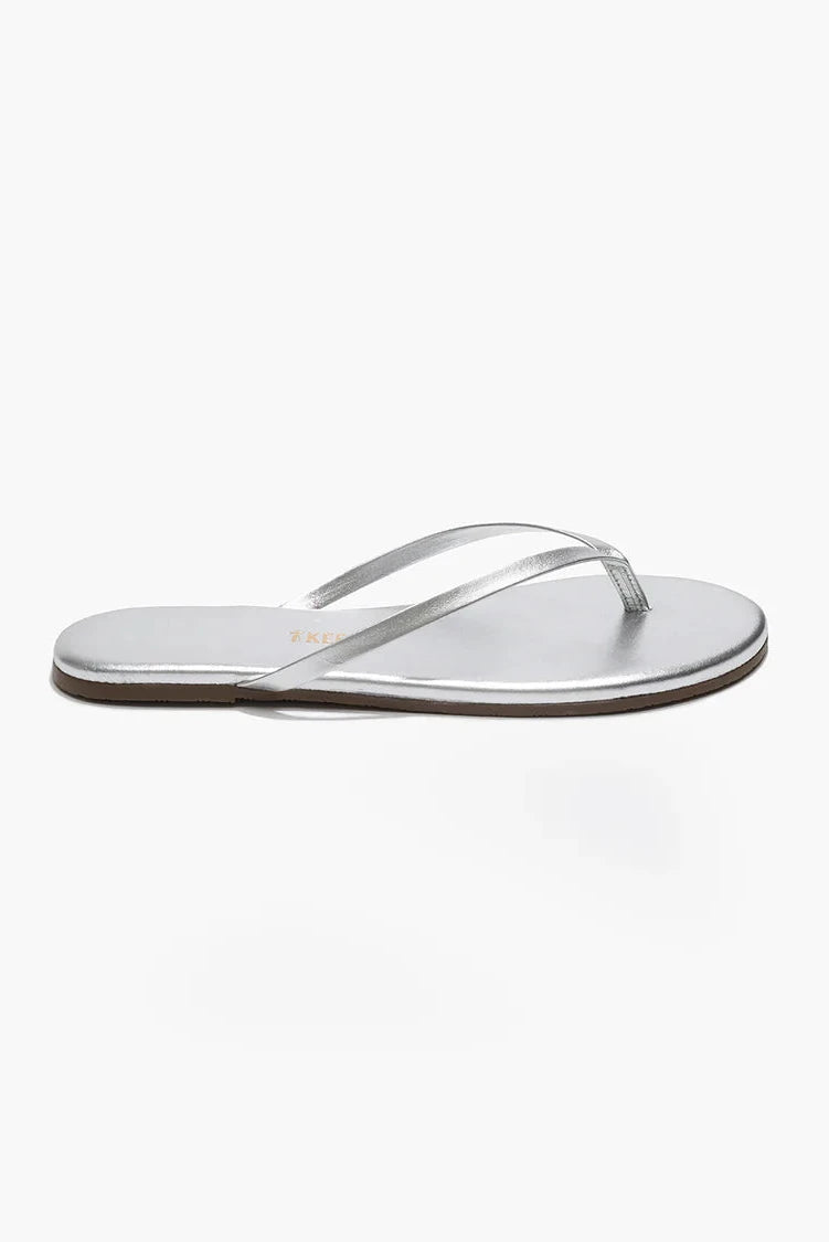 Silver flip-flop sandal on a white background