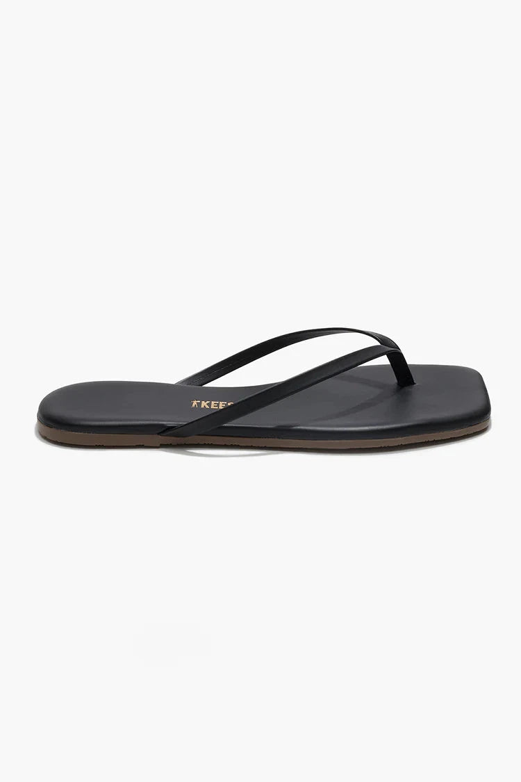 Black sandals against a white background