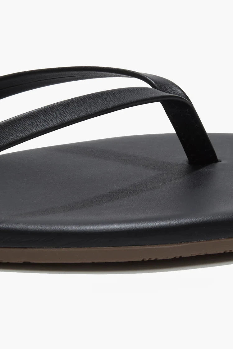 Black sandals against a white background