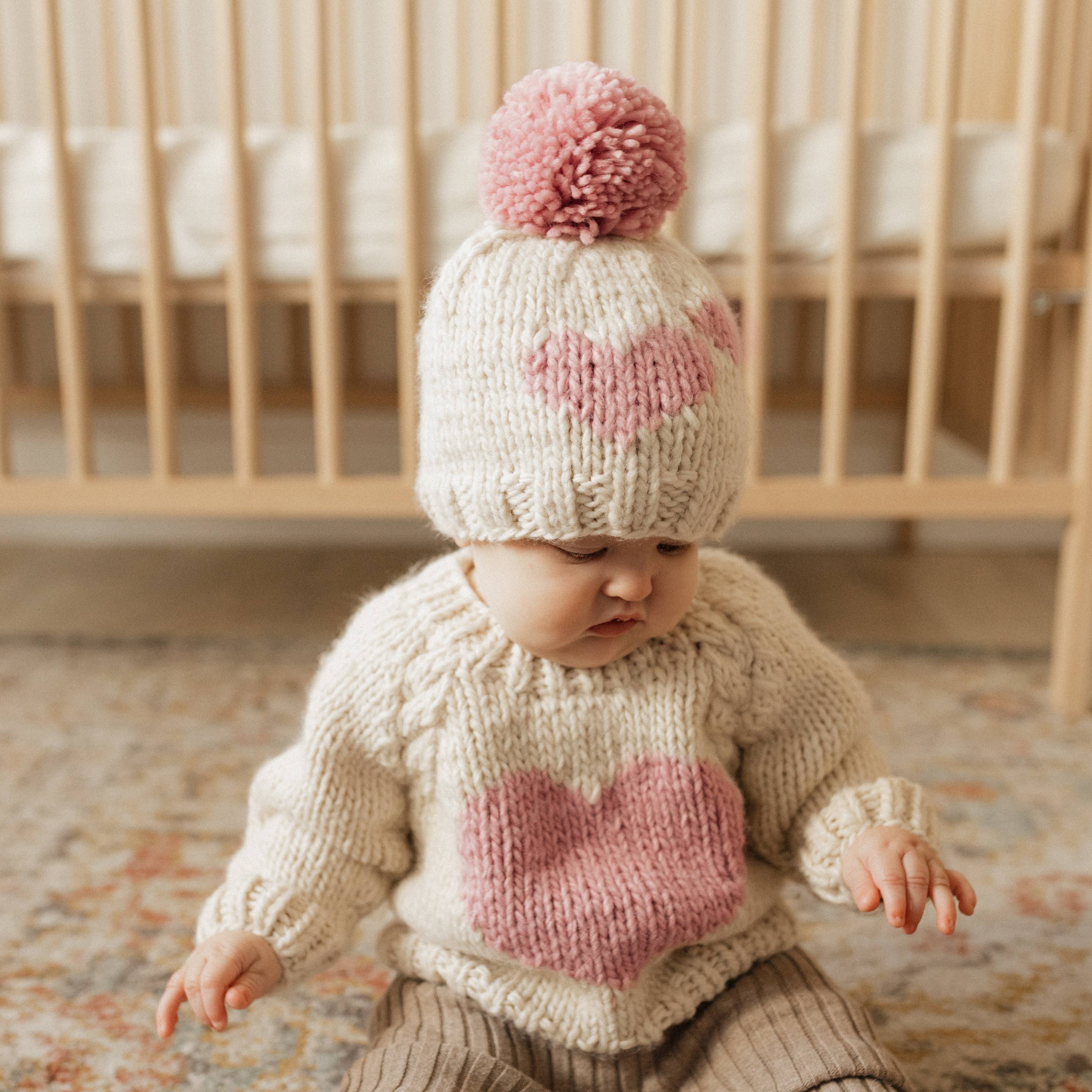 Huggalugs - Sweetheart Knit Beanie Hat Rosy: M (6-24 months)