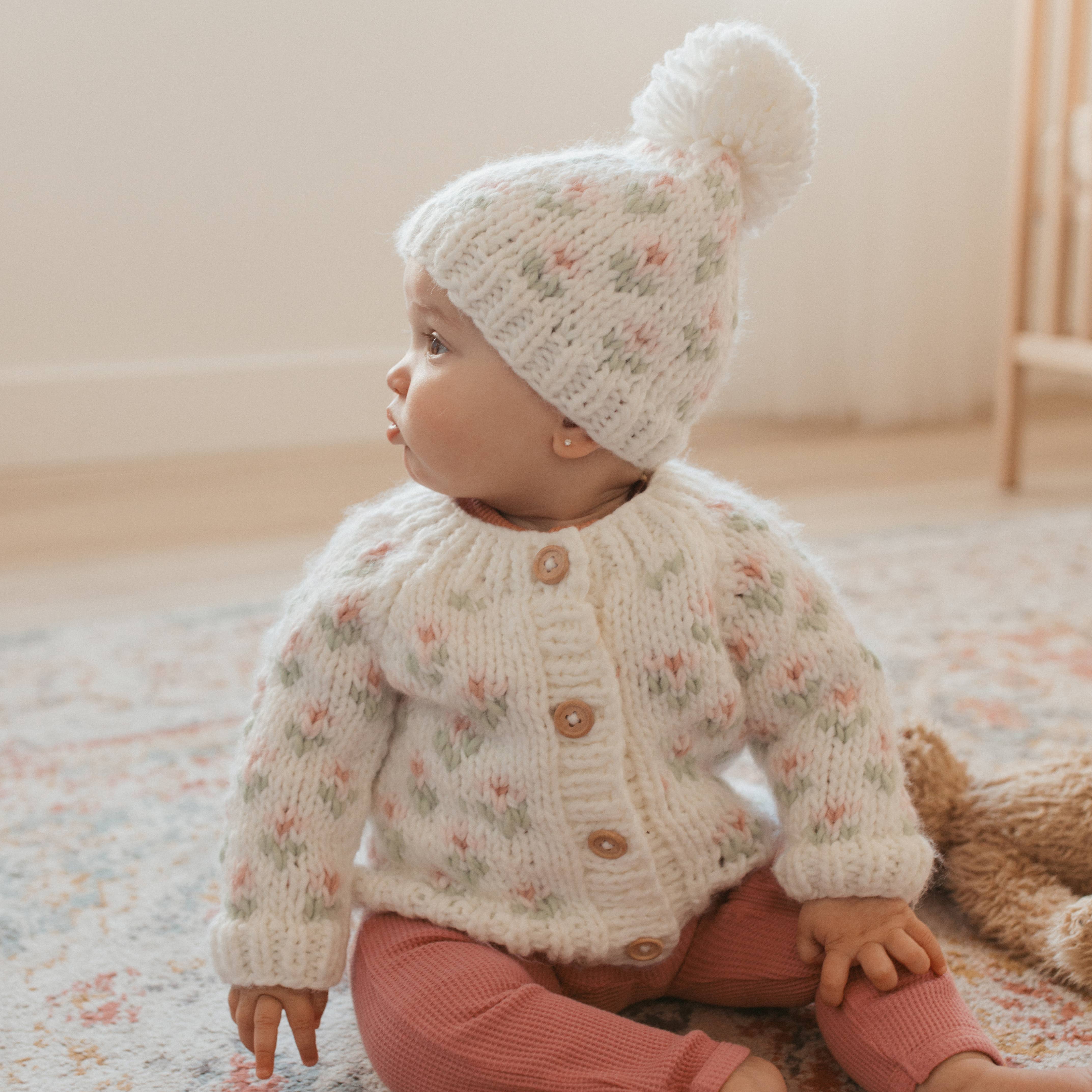 Huggalugs - Bitty Blooms Blush Beanie Hat: Medium (6-24 months)