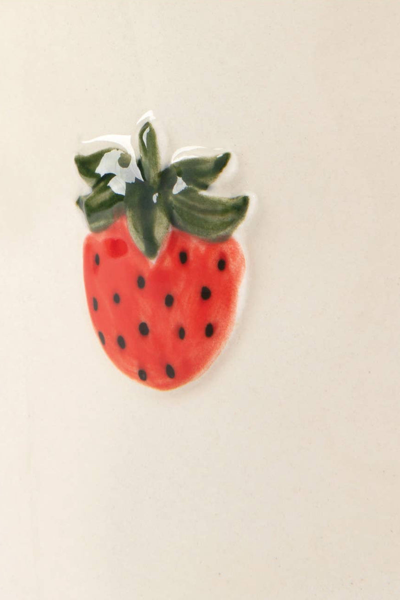 Stylized illustration of a strawberry on a beige background