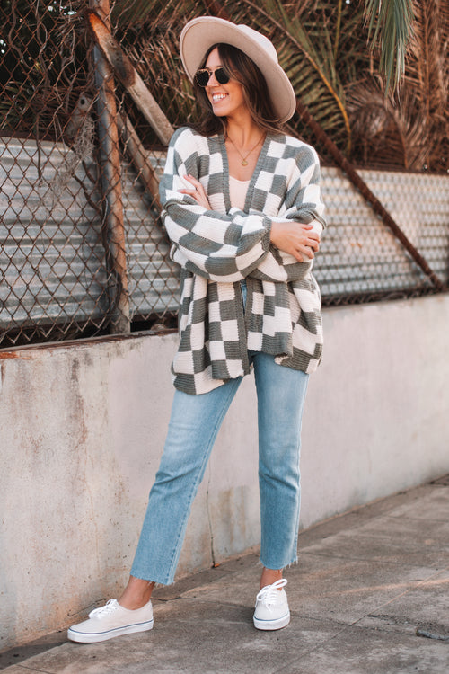Trying My Best Checkered Cardigan