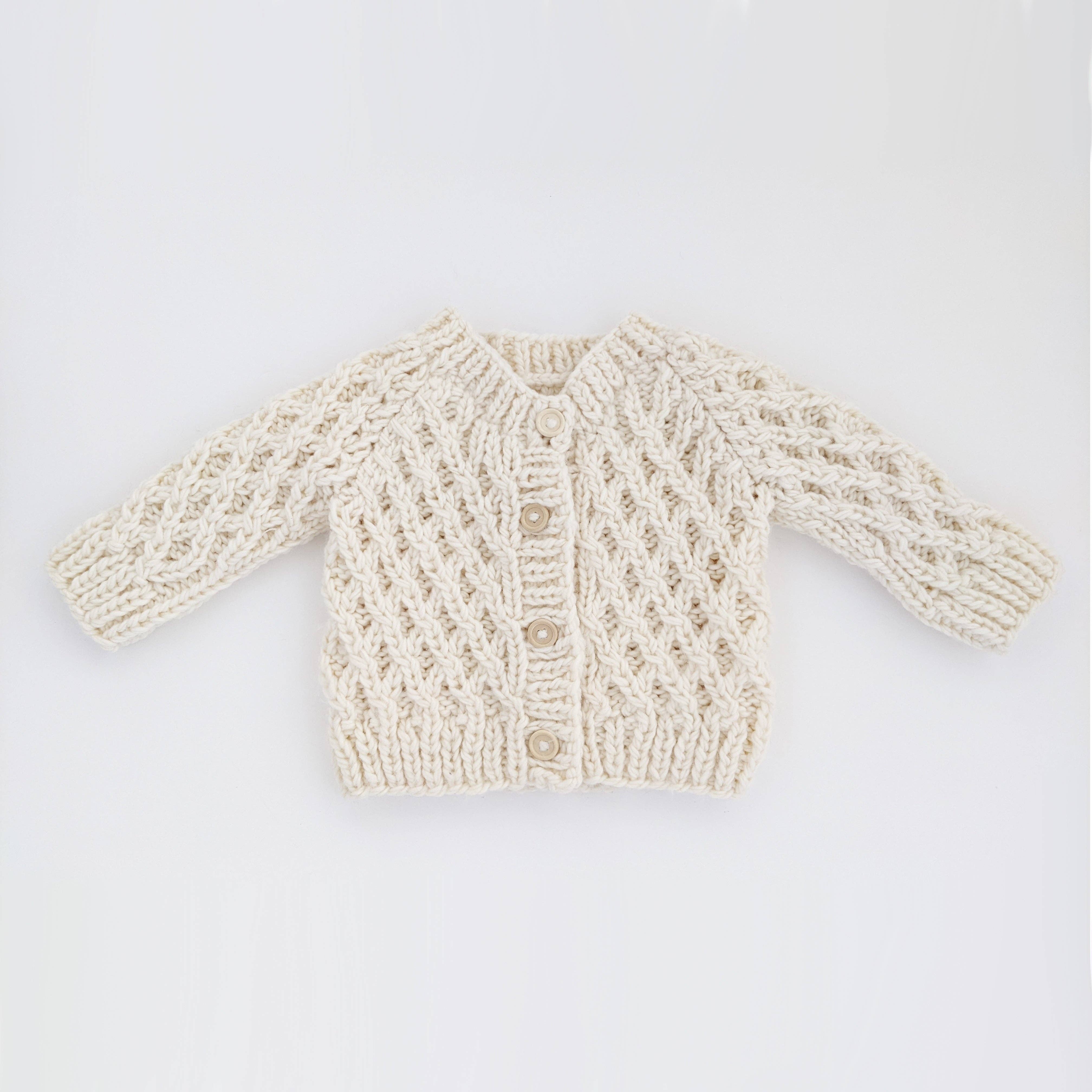 Huggalugs - Waffle Cardigan Sweater Natural: 12-18 months
